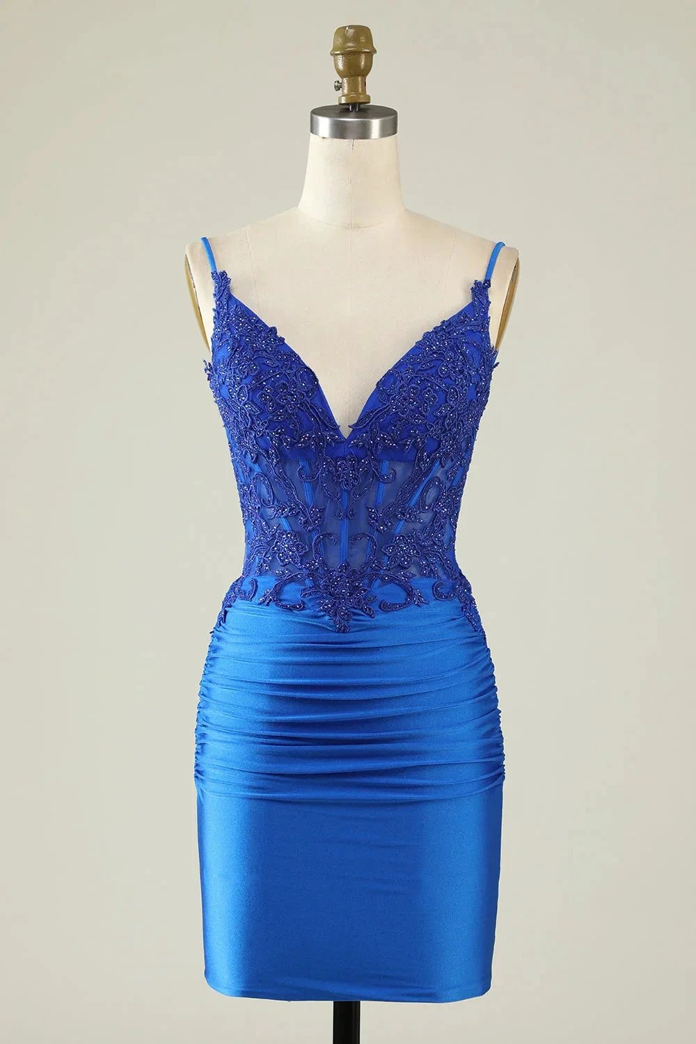 Bodycon Dark Green Spaghetti Straps Corset Homecoming Dress with Beading by WEDTREND