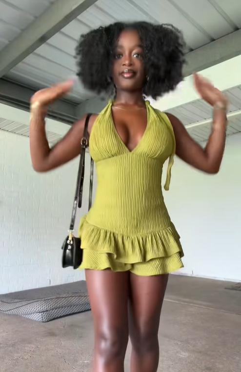 Sexy Olive Green Halter A Line Cocktail Dress 8th Grade Homecoming Dress - View 2 | VelvetHem
