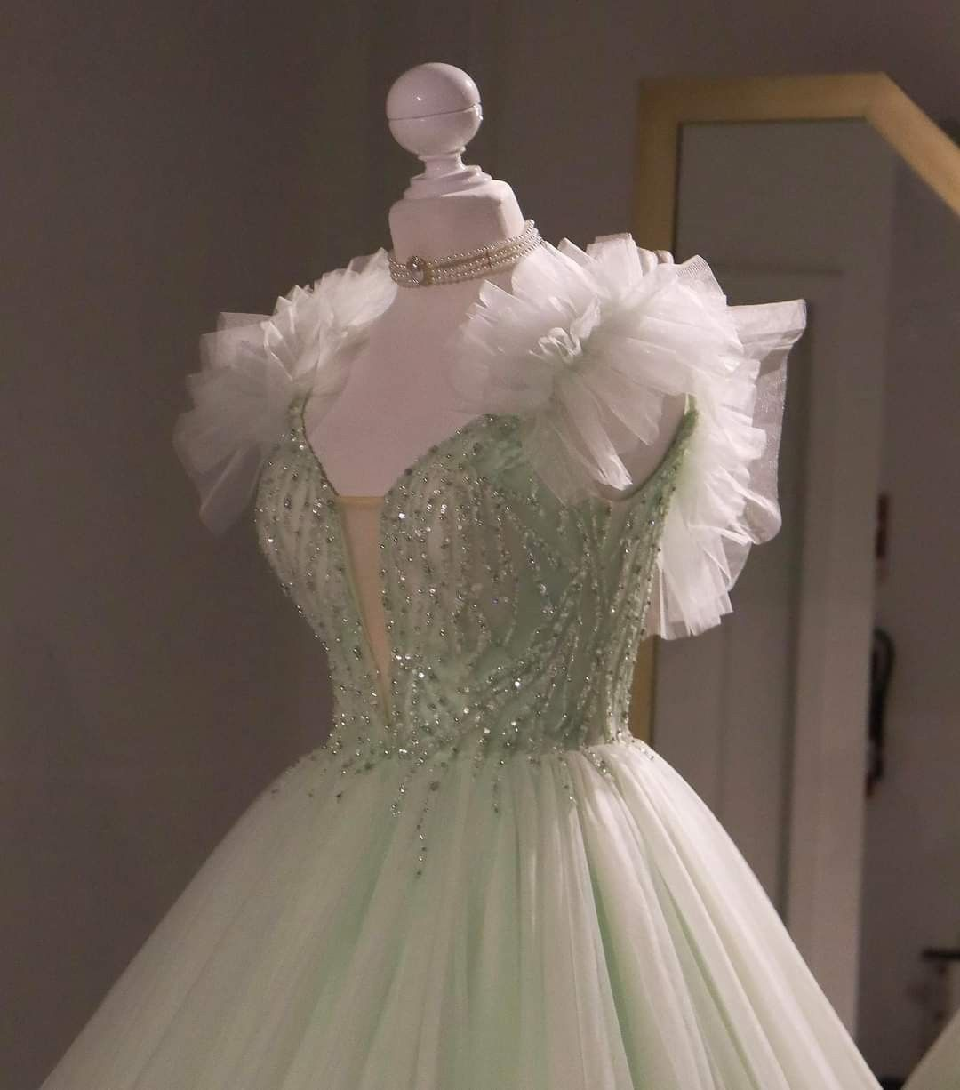 Sage Green Tulle Ball Gown , Sweet 16 Dress, Sage Green Quinceanera Dress Y2335 - VelvetHem