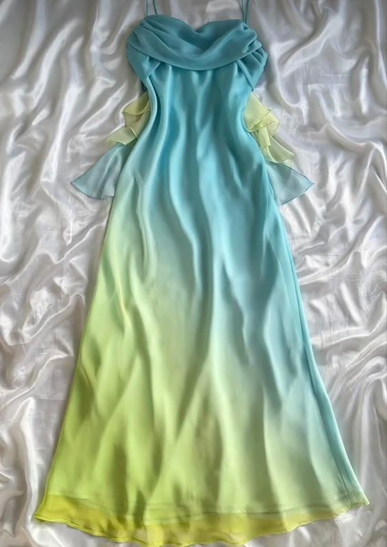 Classy Sheath Ombre Blue Long Chiffon Prom Dress Spaghetti Straps Evening Dress - View 2 | VelvetHem