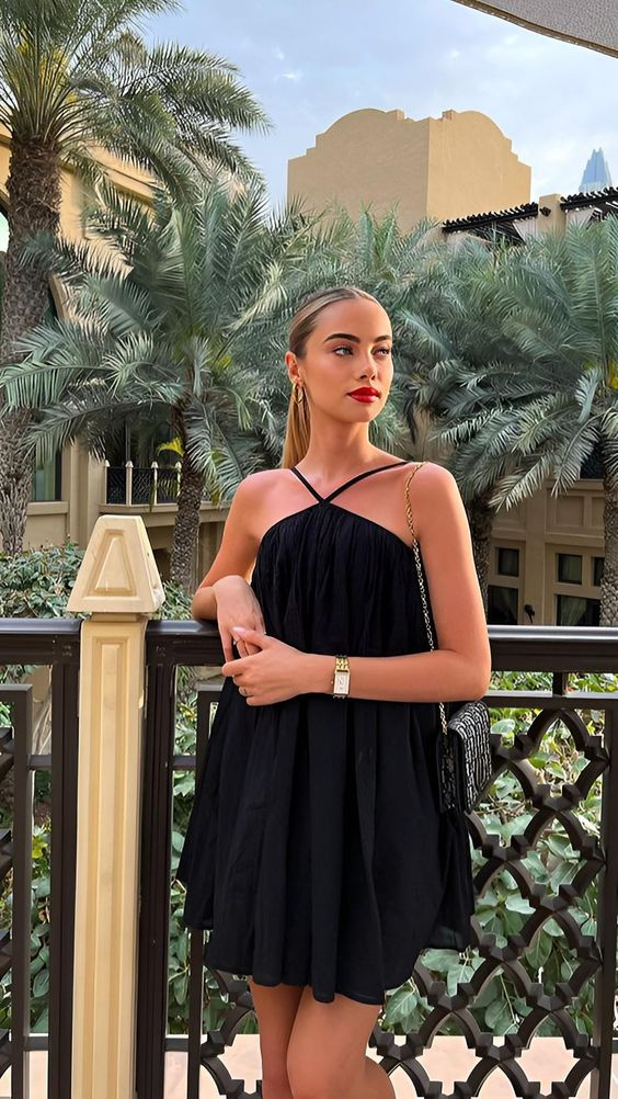 Sleeveless Casual Sling Dress Beach One Piece Halter Black Short Homecoming Dress Party Dress (ZD11346)
