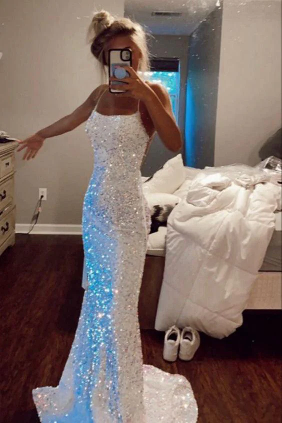 Beautiful White Sequins Long Prom Dress,Formal Party Evening Gown - VelvetHem