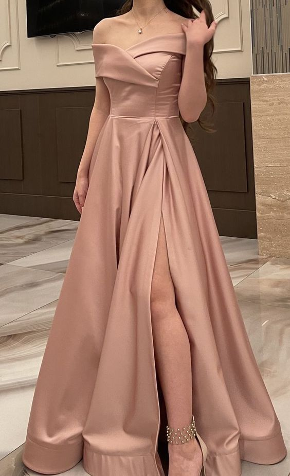 A-line Off The Shoulder Evening Dress With Split - VelvetHem