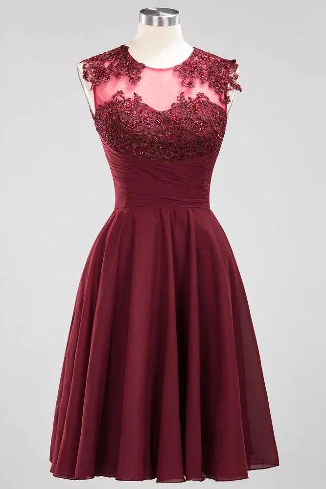 A-line Chiffon Appliques Jewel Sleeveless Knee-Length Bridesmaid Dresses with Ruffles (ZD13116)