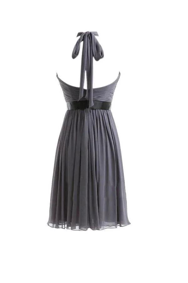 A-line Chiffon Halter Ruched Sash High Low Bridesmaid Dresses (ZD13195)