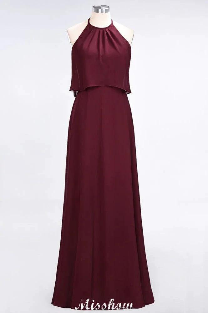 A-Line Chiffon Jewel Sleeveless Bridesmaid Dress Floor-Length Formal Event Dress by misshow.com
