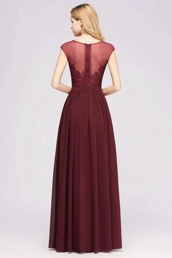 A-line Chiffon Lace Jewel Sleeveless Floor-Length Bridesmaid Dresses with Appliques (ZD13094)