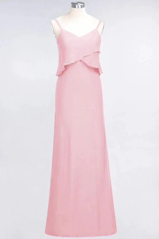 A-Line Chiffon Spaghetti V-Neck Bridesmaid Dress Sleeveless Maid of Honor Dress by misshow.com