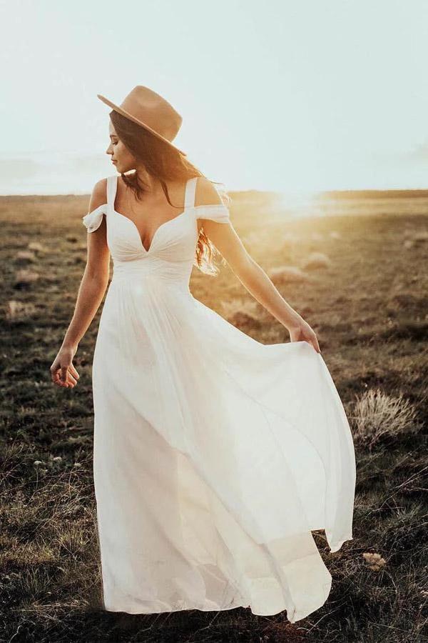 A-line Elegant Chiffon Ivory Beach Wedding Dress Bridal Gown (ZD15335)