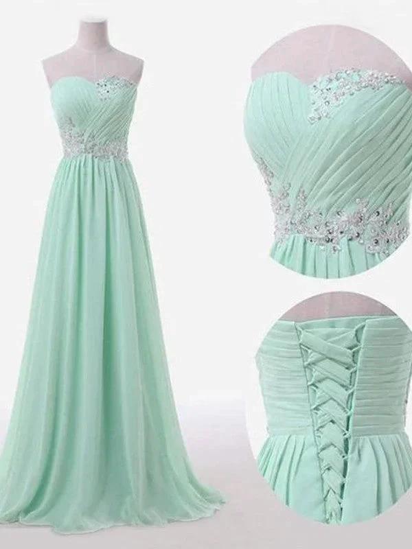 A-Line Elegant Sleeveless Sweetheart Floor-Length Beading Chiffon Bridesmaid Dresses (ZD13135) - VelvetHem