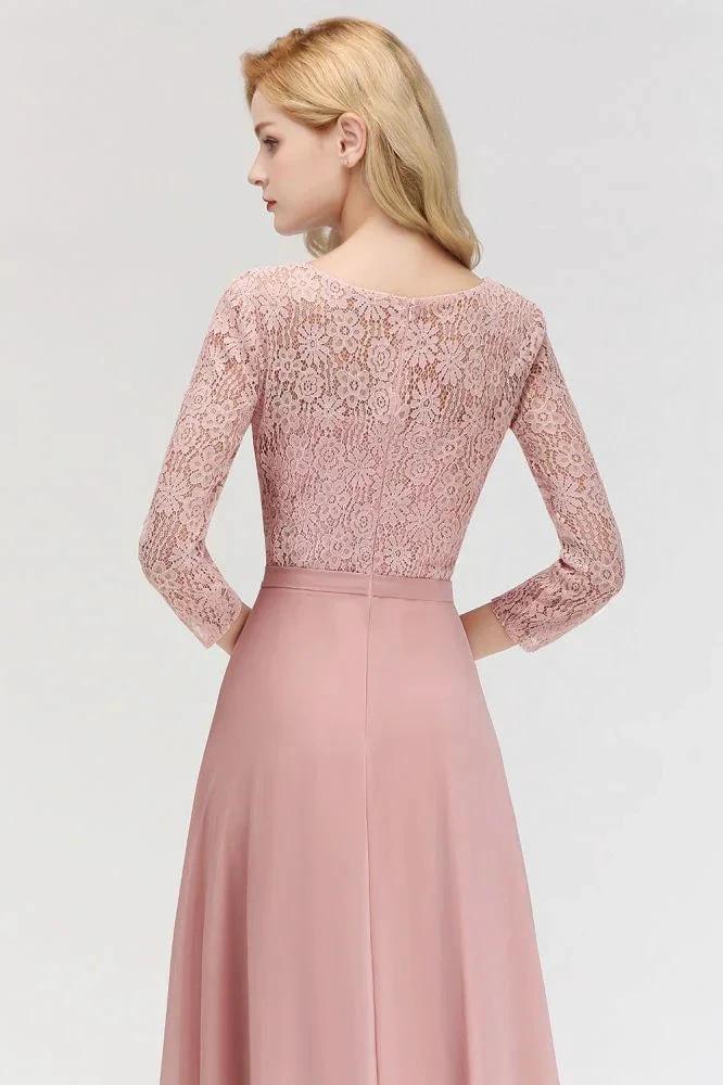 A-line Floor Length Lace Chiffon Bridesmaid Dresses with Sleeves (ZD13033)