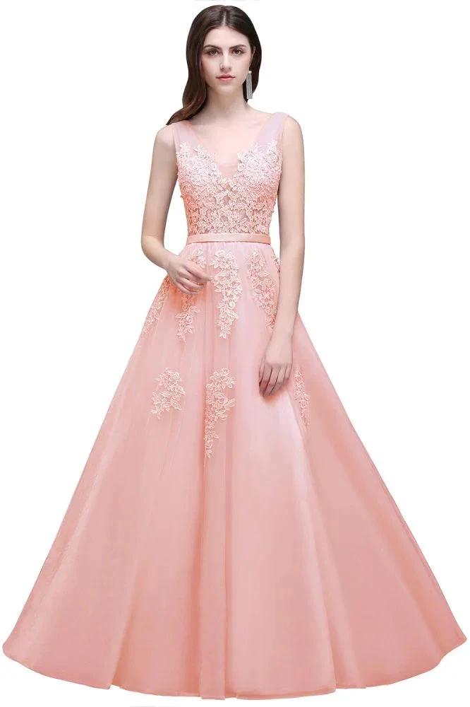 A-line Floor-length Tulle Bridesmaid Dress with Appliques by misshow.com