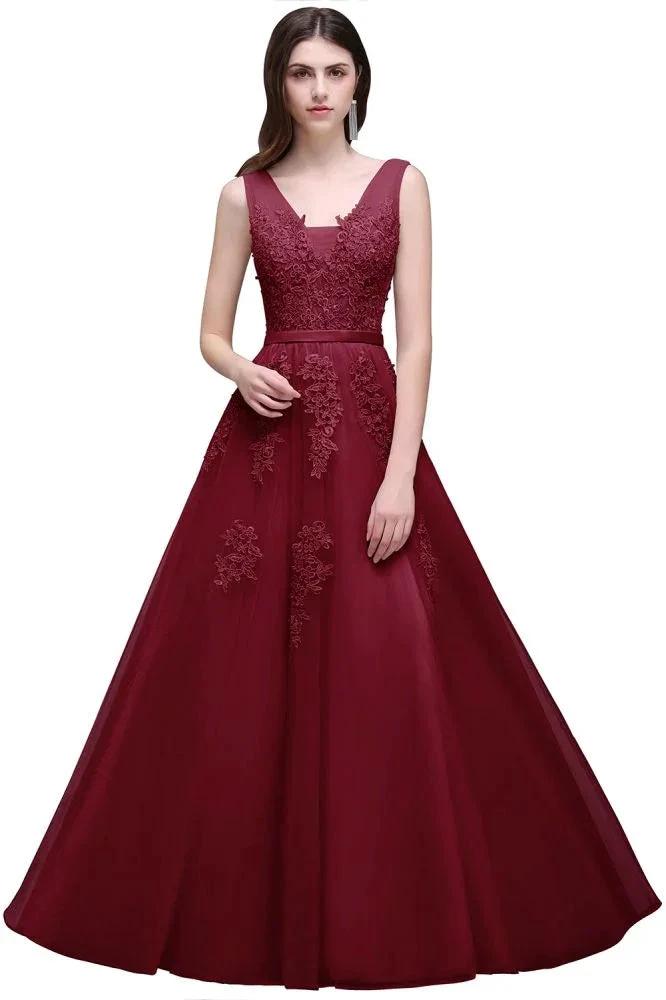 A-line Floor-length Tulle Bridesmaid Dress with Appliques by misshow.com