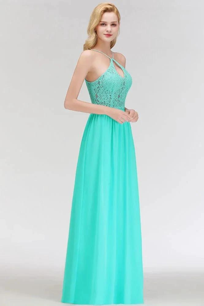 A-line Keyhole Neckline Lace Top Long Spaghetti Bridesmaid Dress (ZD13043)