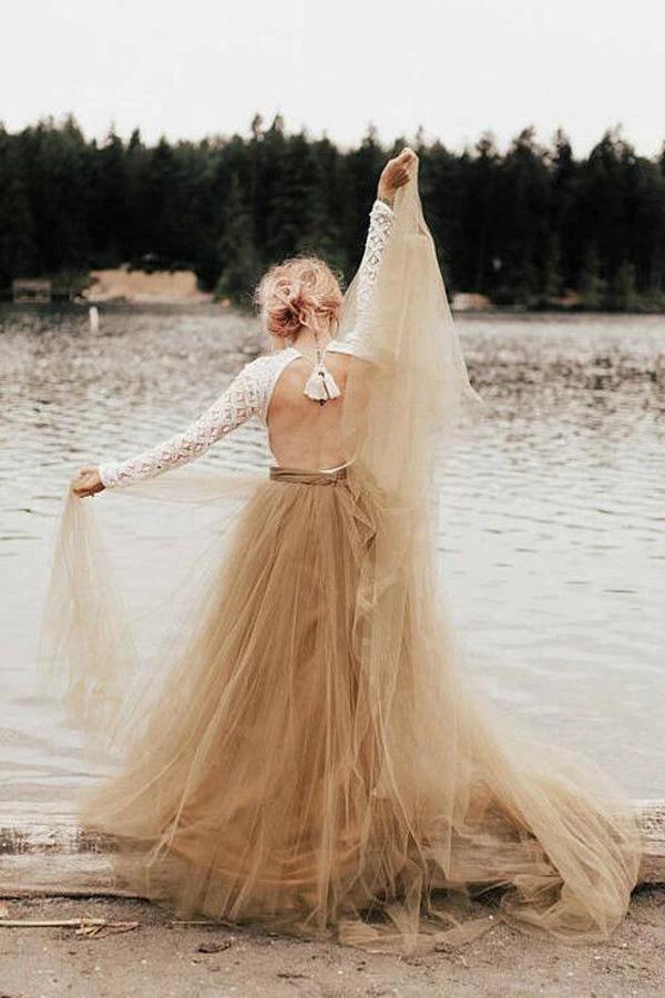 A-Line Long Sleeve Backless Princess Gown Wedding Dress Bridal Gown (ZD16321)