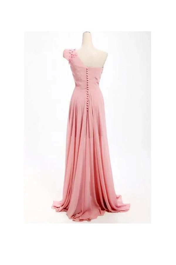 A-line One Shoulder Long Chiffon Bridesmaid Dress with Flowers (ZD13196)