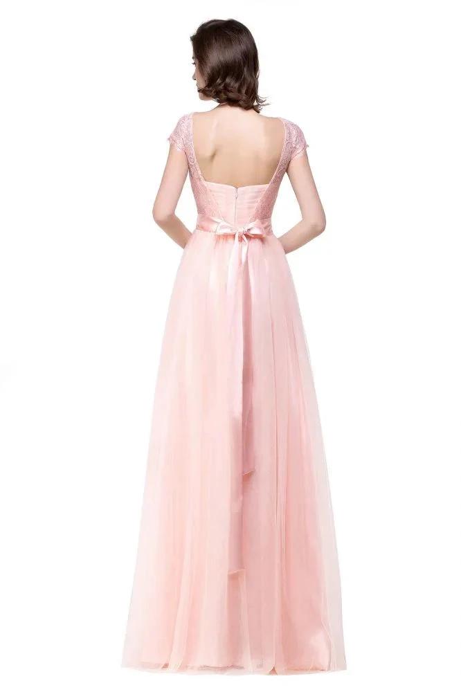 A-line Short Sleeve Chiffon Bridesmaid Dresses with Ribbon Bow Sash (ZD13069)
