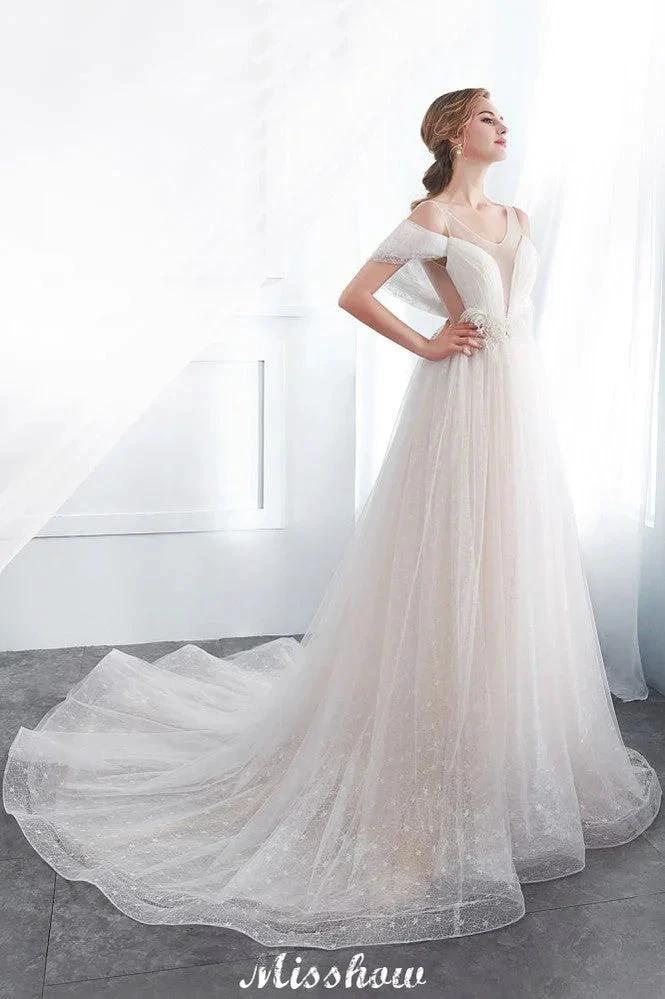 A-line Sleeveless Floor Length Lace Ivory Wedding Dress (ZD16614)