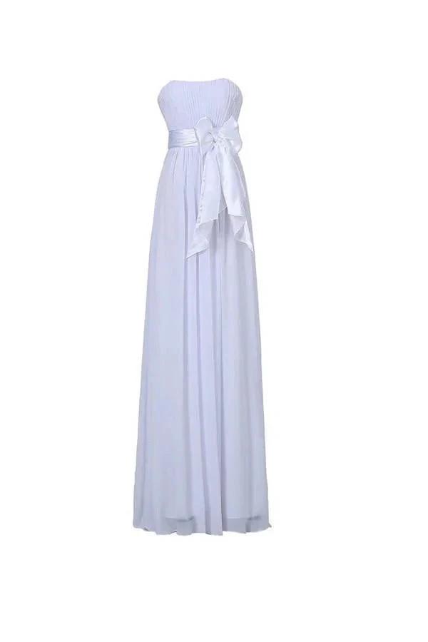 A-line Strapless Floor Length Chiffon White Bridesmaid Dress with Sash (ZD13205)