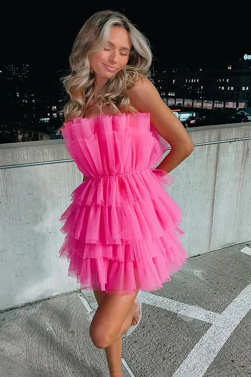 Azalea Strapless A-line Hot Pink Short Homecoming Dress (ZD11573) - VelvetHem