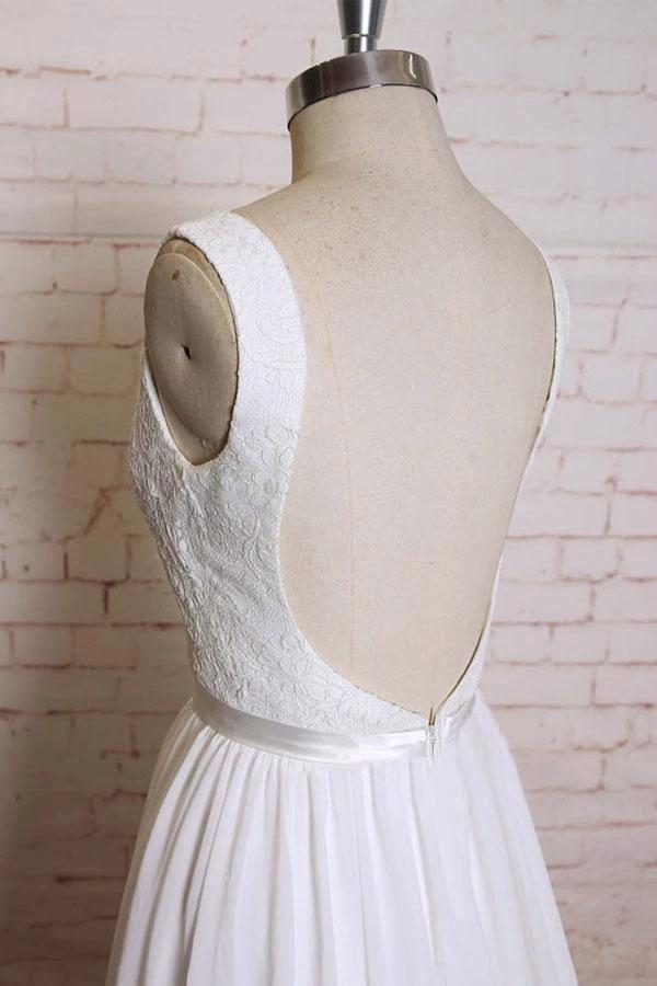 A-line Straps Court Train Chiffon Appliques Backless Wedding Dresses (ZD15489)