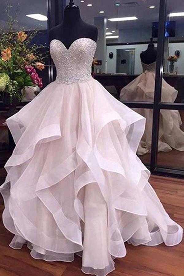 A-Line Sweetheart Floor-Length Organza Wedding Dress with Beading (ZD15487) - VelvetHem