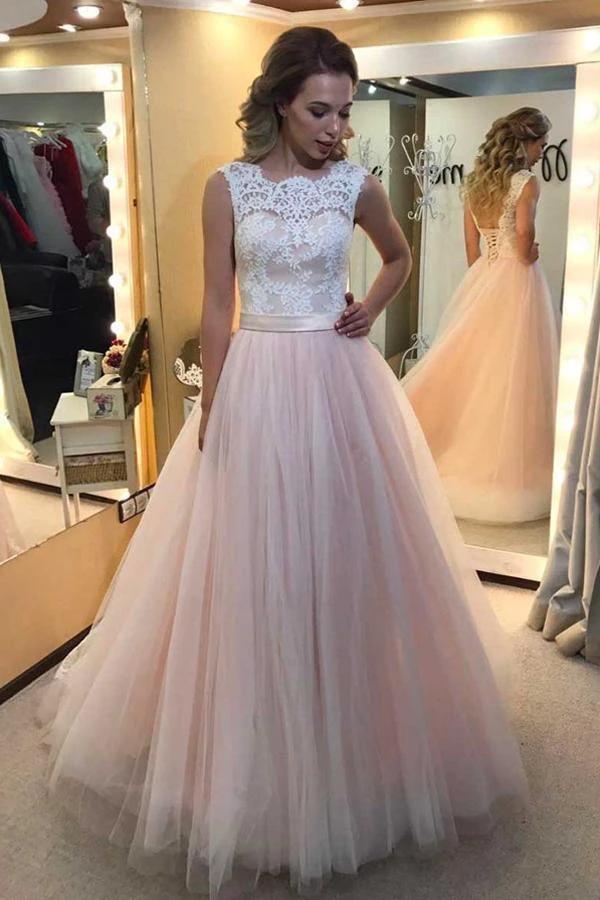 A-line Tulle Sweep Train Wedding Dress With Lace Applique (ZD15484)