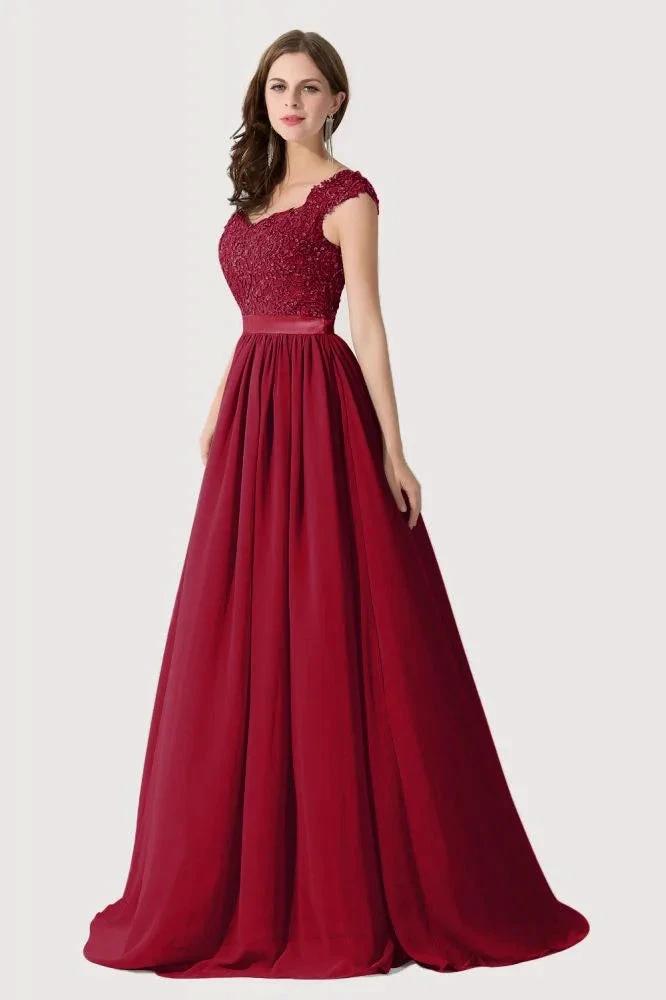 A-line V Neck Chiffon Bridesmaid Dress with Appliques by misshow.com