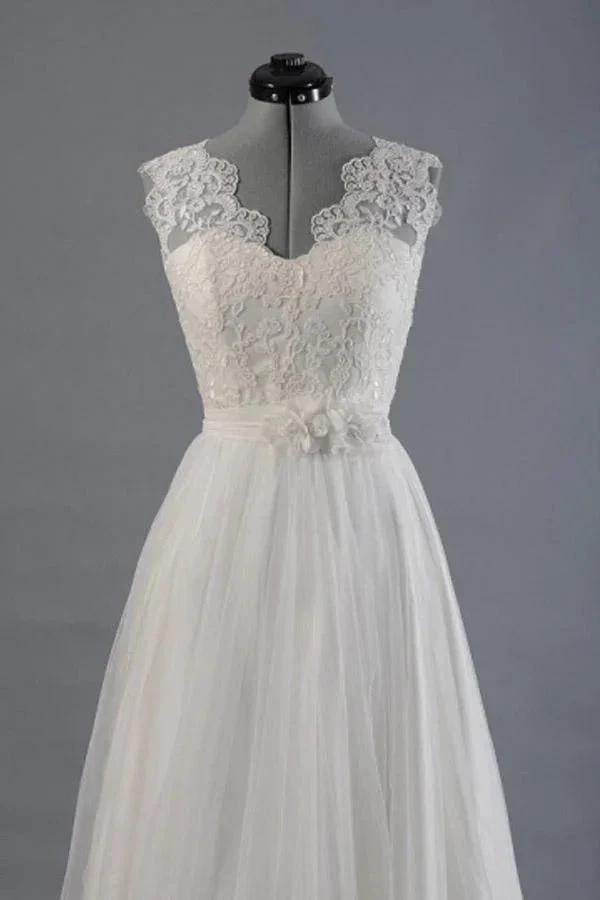A-line V-Neck Sashes Appliques Beach Wedding Dress (ZD16186)