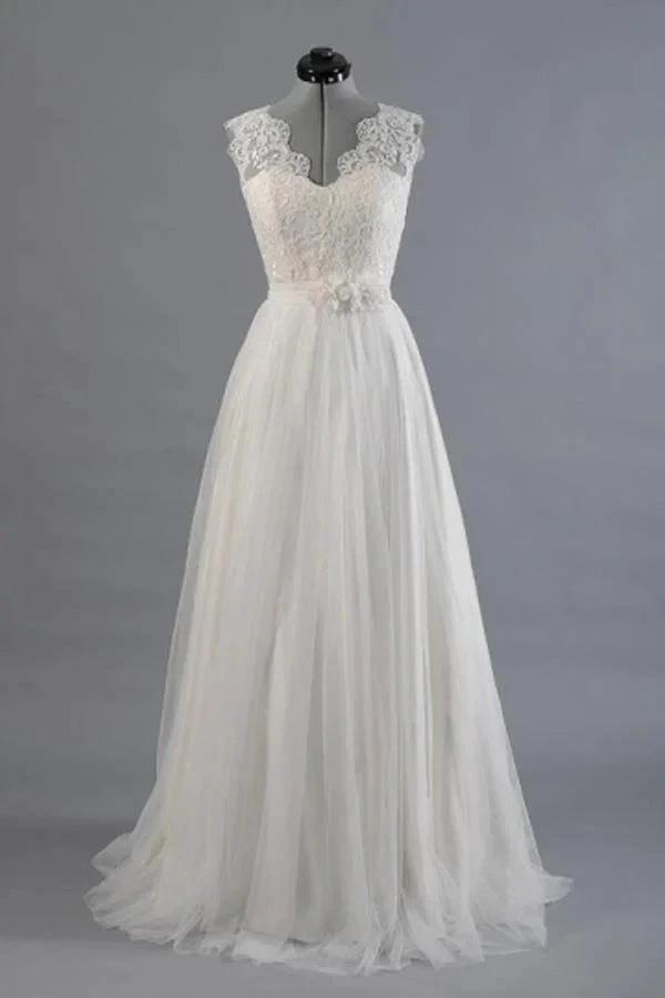 A-line V-Neck Sashes Appliques Beach Wedding Dress (ZD16186)