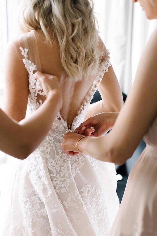 A-line Vintage Lace Wedding Gowns  Illusion Neck Wedding Dresses (ZD16343)