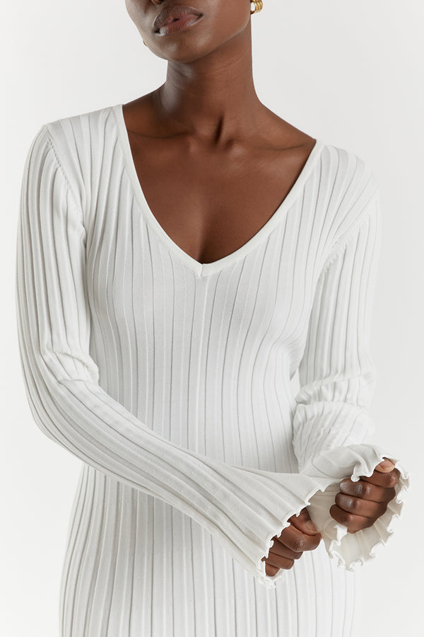 Rita Premium Midi Dress with V Neck and Knitted Sleeves Chic Silhouette Collection