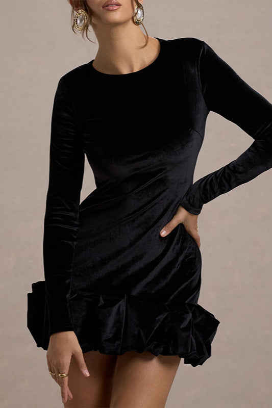 Velvet Crew Neck Ruched Midi Dress