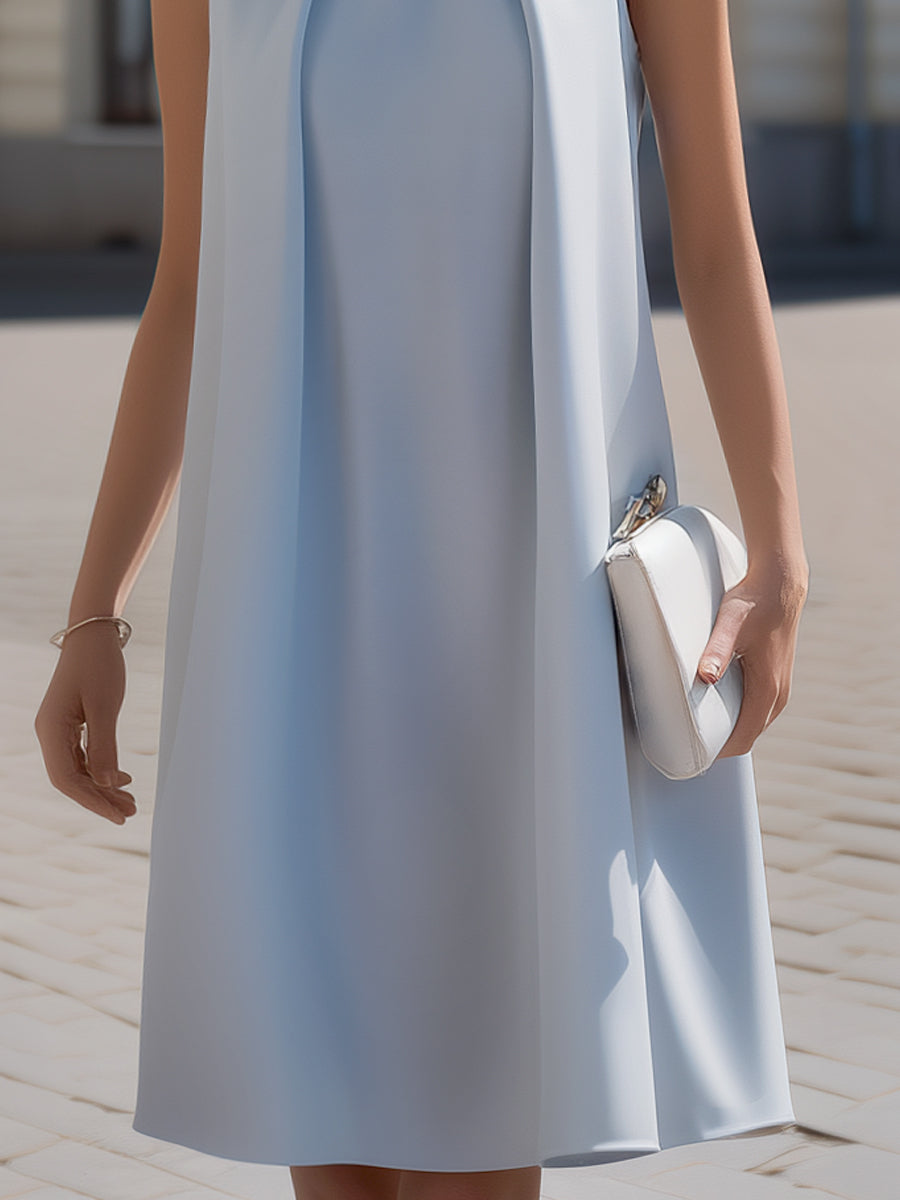 Sleeveless High-Neck Pleated A-Line Dress