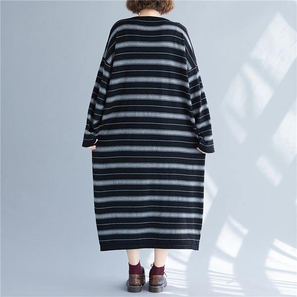 long sleeve knitted plus size vintage stripe women causal loose autumn winter Sweater dress