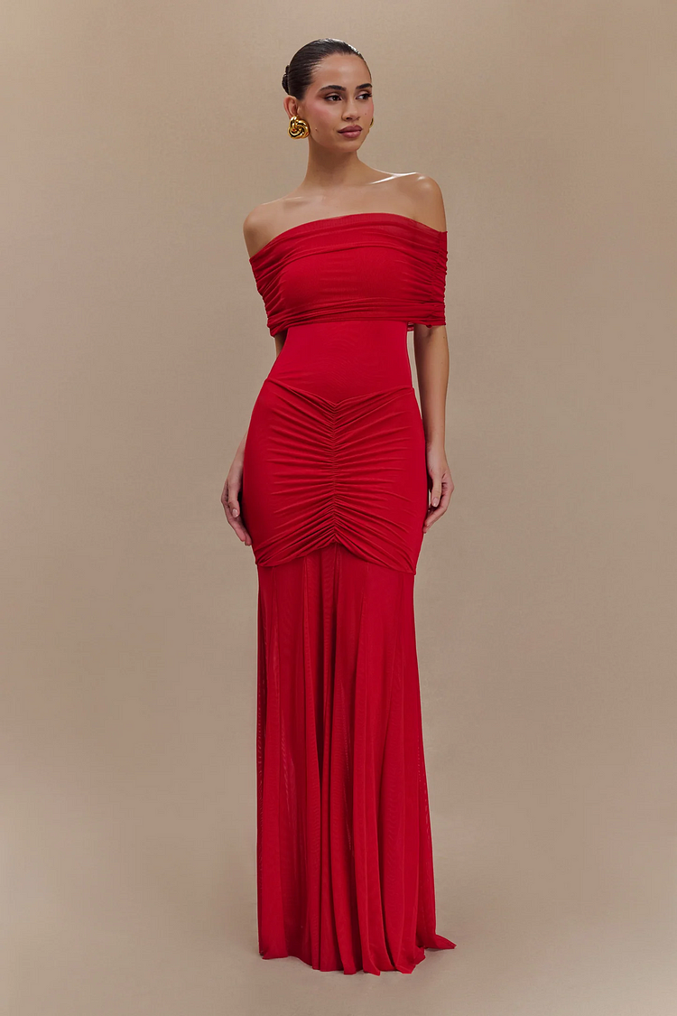 Piper - Off - Shoulder Pleated Maxi Dress