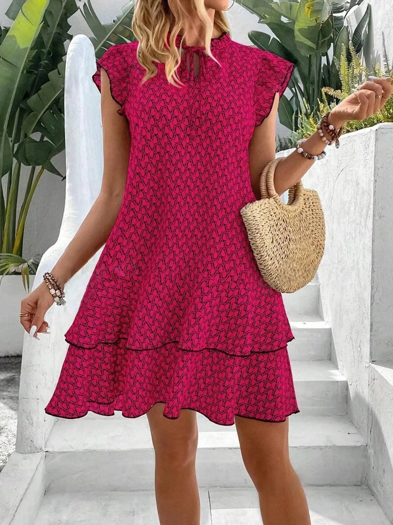 Anastasia Elegant Dress with Ruffles and Tie Collar for Women