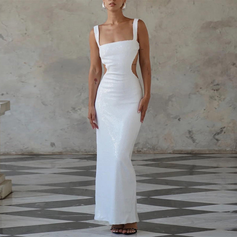 Angel Boutique Charming Sequin Sling Square Collar Backless Dress Skirt Elevated Occasion Wear
