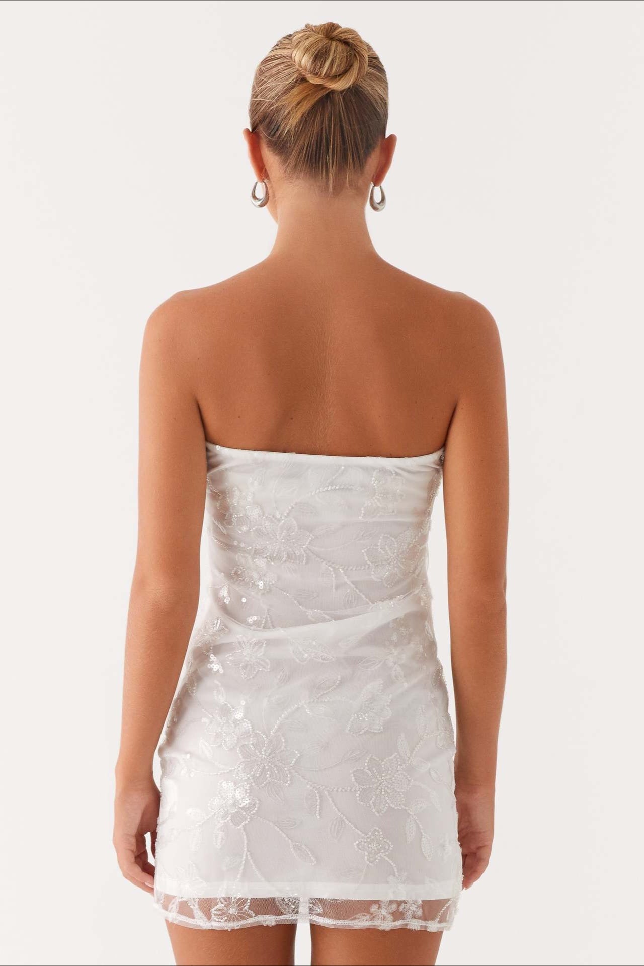 Strapless Sequin Embroidery Bodycon Mini Floral Dress