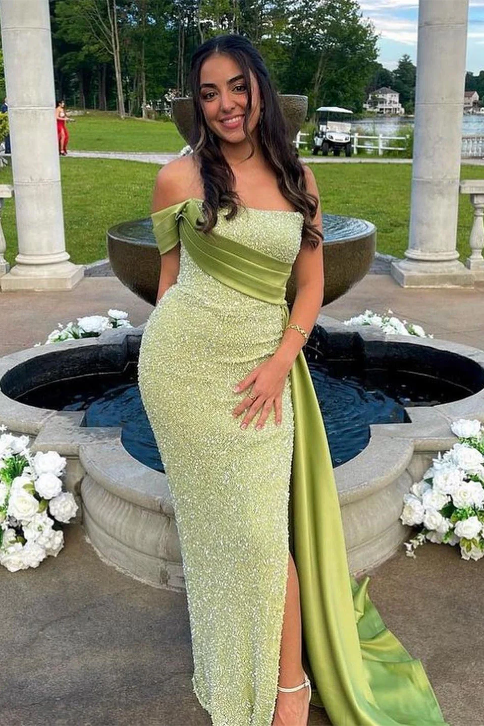 Amazing One Shoulder Sequins Satin Split Prom Dress Sexy Party Evening Dress - VelvetHem