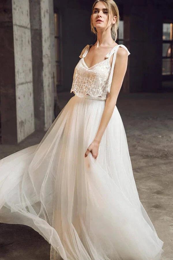 Affordable Long A-line Sweetheart Tulle Lace Backless Wedding Dress (ZD14363) - VelvetHem