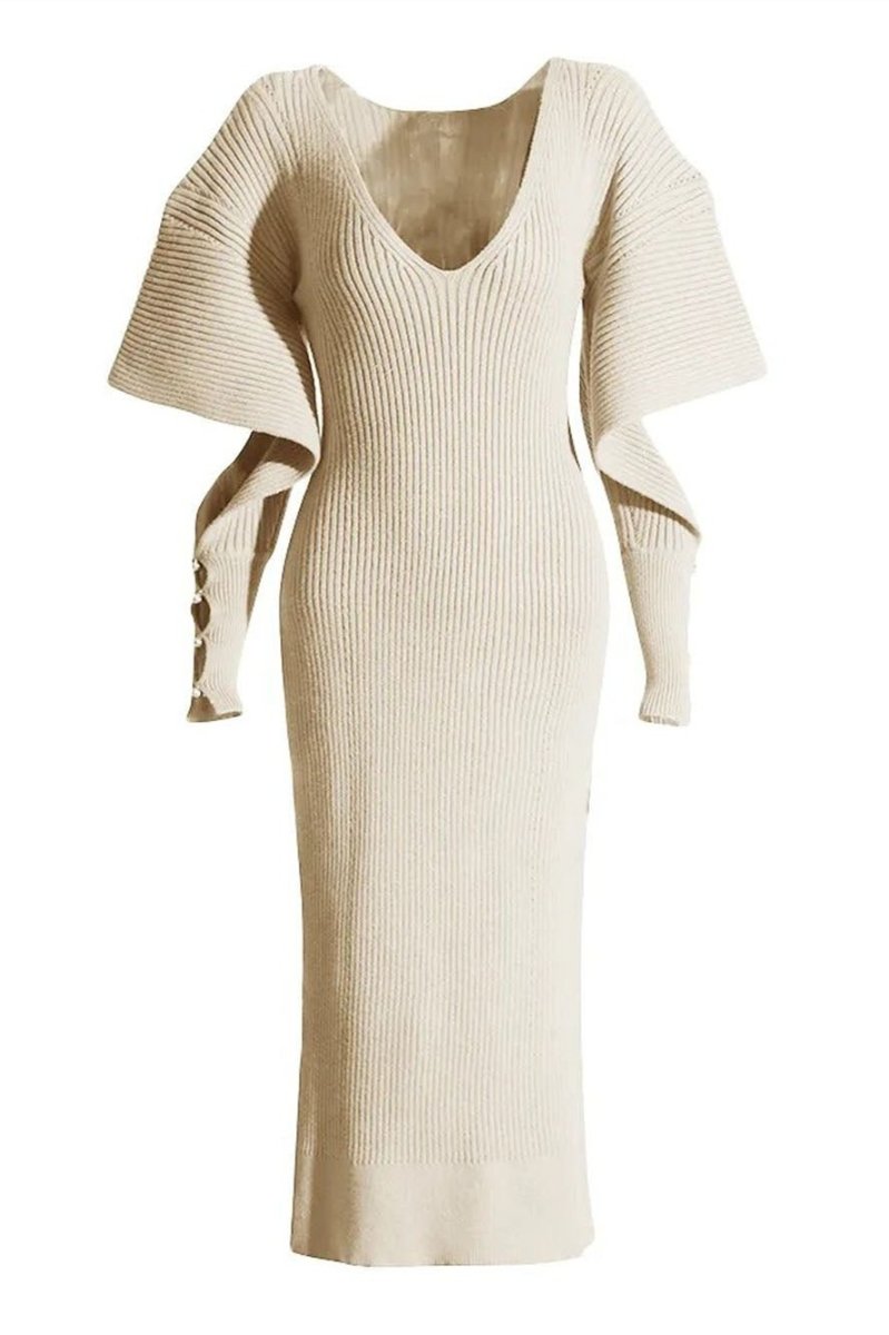 Fernanda Premium Cut Out Midi Knit Dress with Batwing Sleeves Everyday Luxe Edit