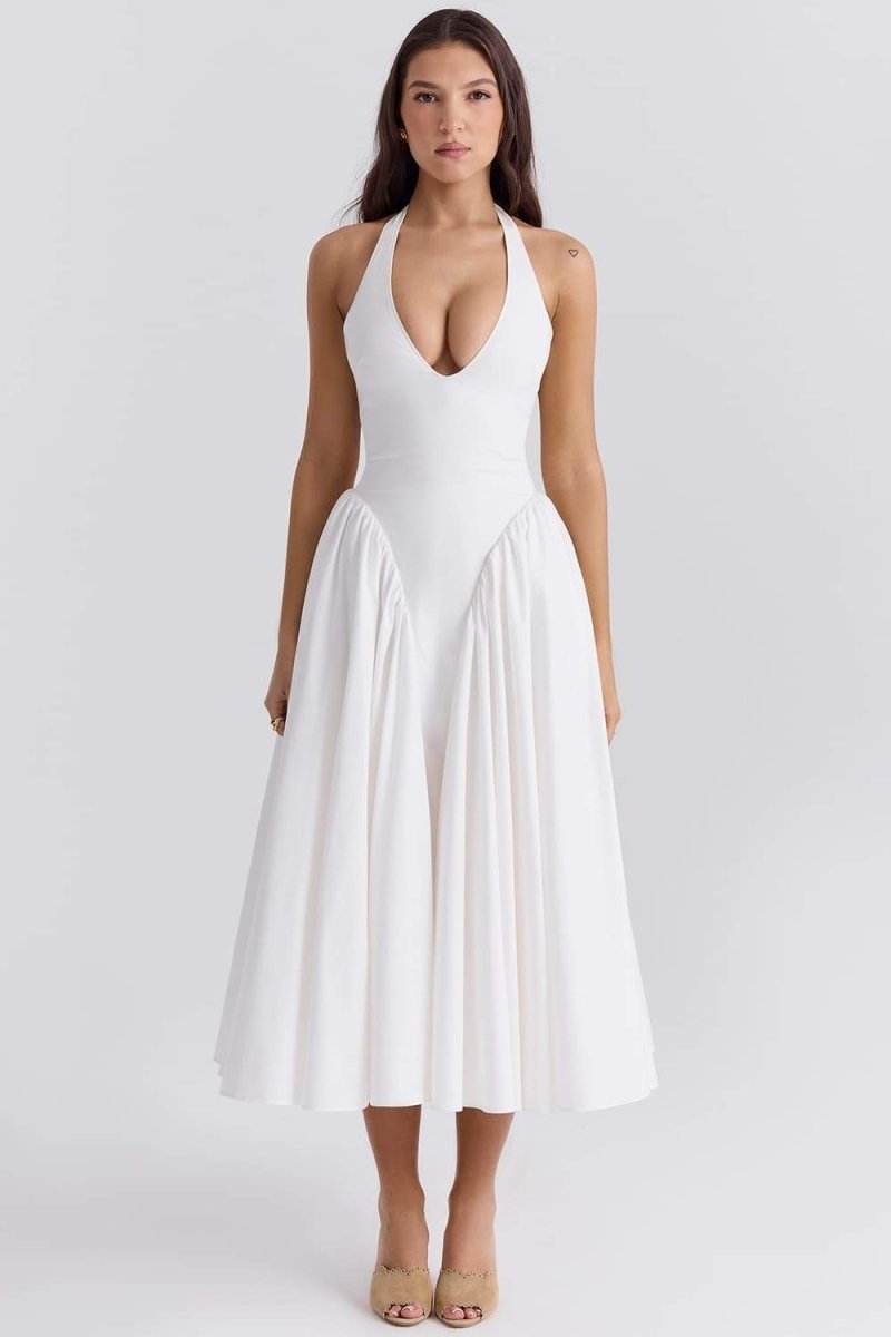Wilma Effortless Halter Neck Midi Dress with Open Back Everyday Luxe Edit