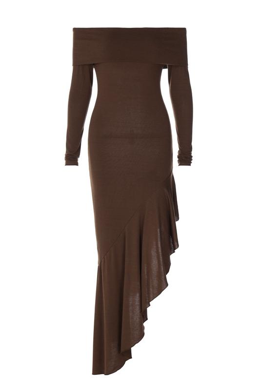 Mariana Boutique Off the Shoulder Flared Midi Knit Dress Premium Wardrobe Essential
