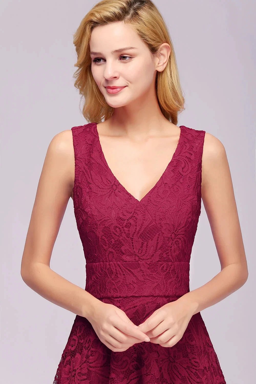 Amazing A-Line V-Neck Sleeveless Lace Bridesmaid Dress (ZD12862)