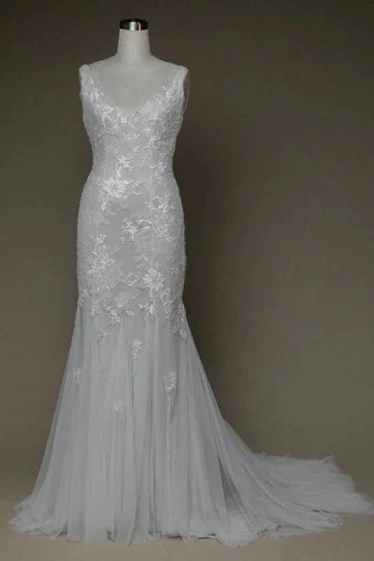 Amazing V-neck Appliques Mermaid Elegant Wedding Dresses (ZD14739)