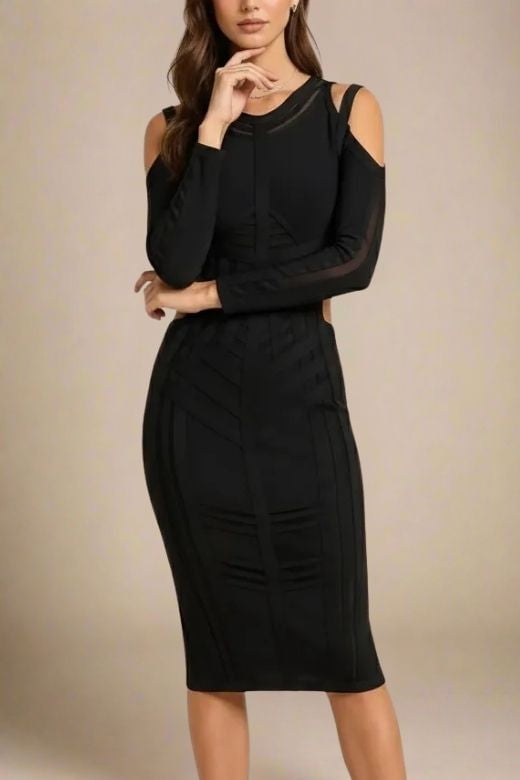 Amelia Long Sleeve Bandage Dress - Classic Black