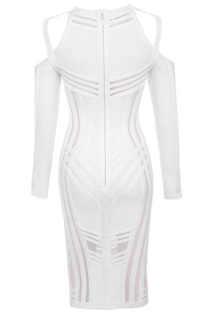 Amelia Long Sleeve Bandage Dress - White Pearl