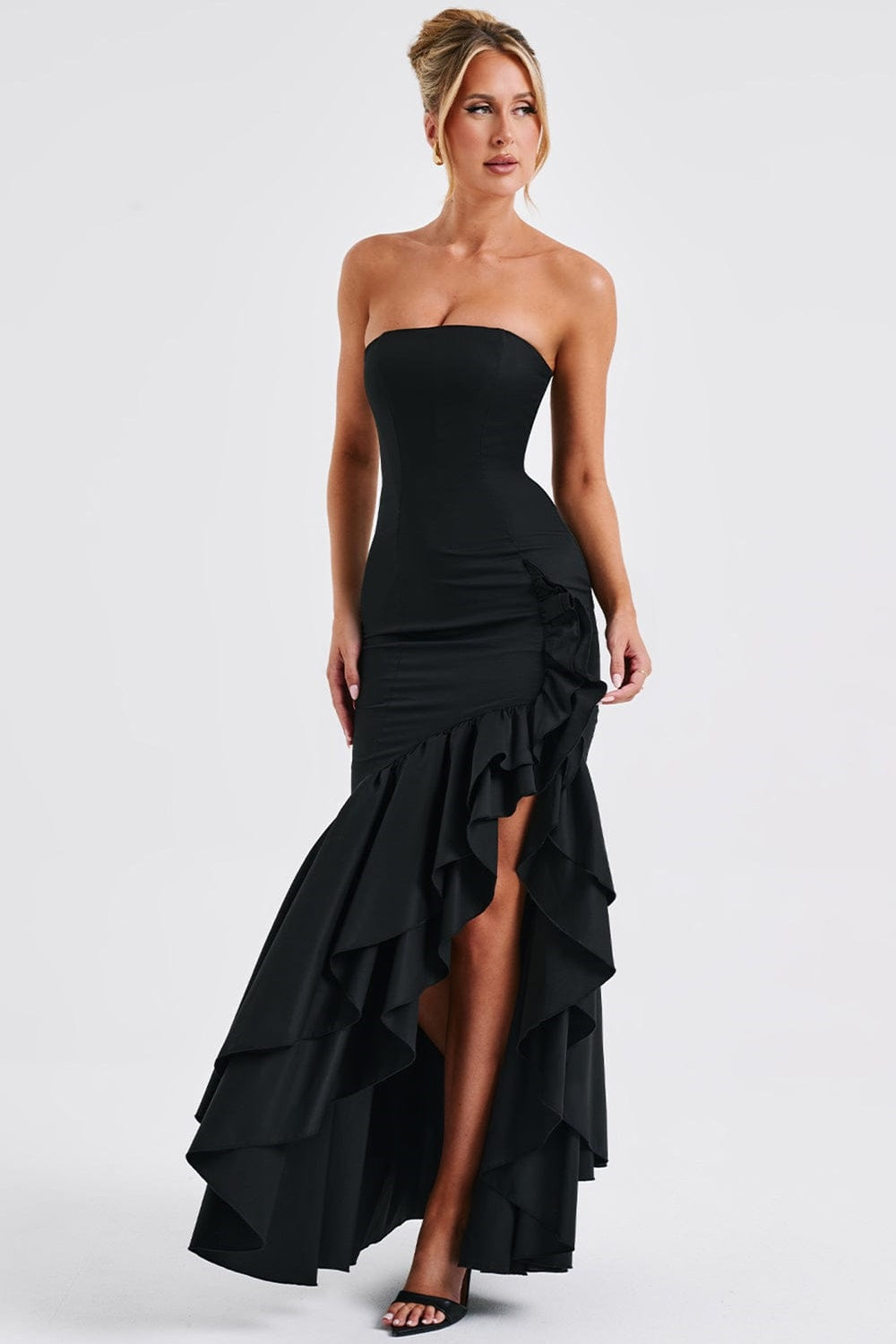Daphne Asymmetrical Ruffle Maxi Dress