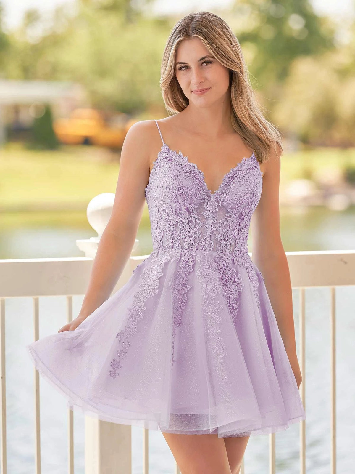 A-Line Spaghetti-Straps Sky Blue Lace Homecoming Dress With Appliques by KissProm